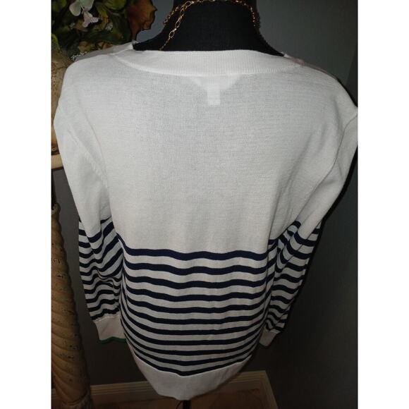 Time and Tru Sweater Womens Large White Blue Lucky Striped Crewneck Lightweight - Picture 3 of 6